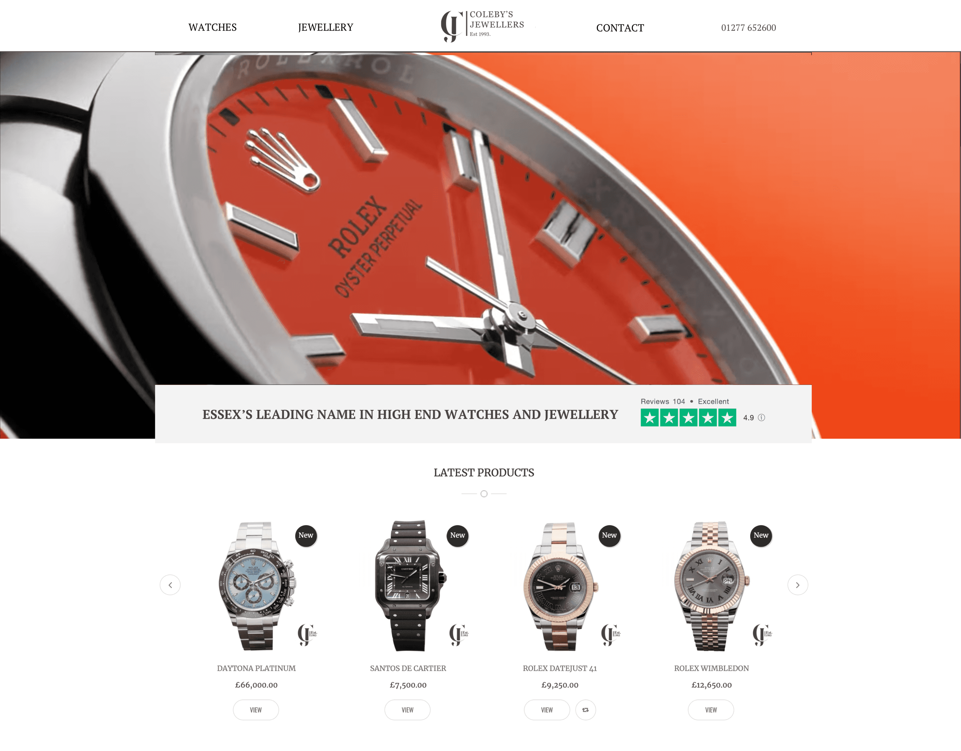 Homepage design for a local jewellers