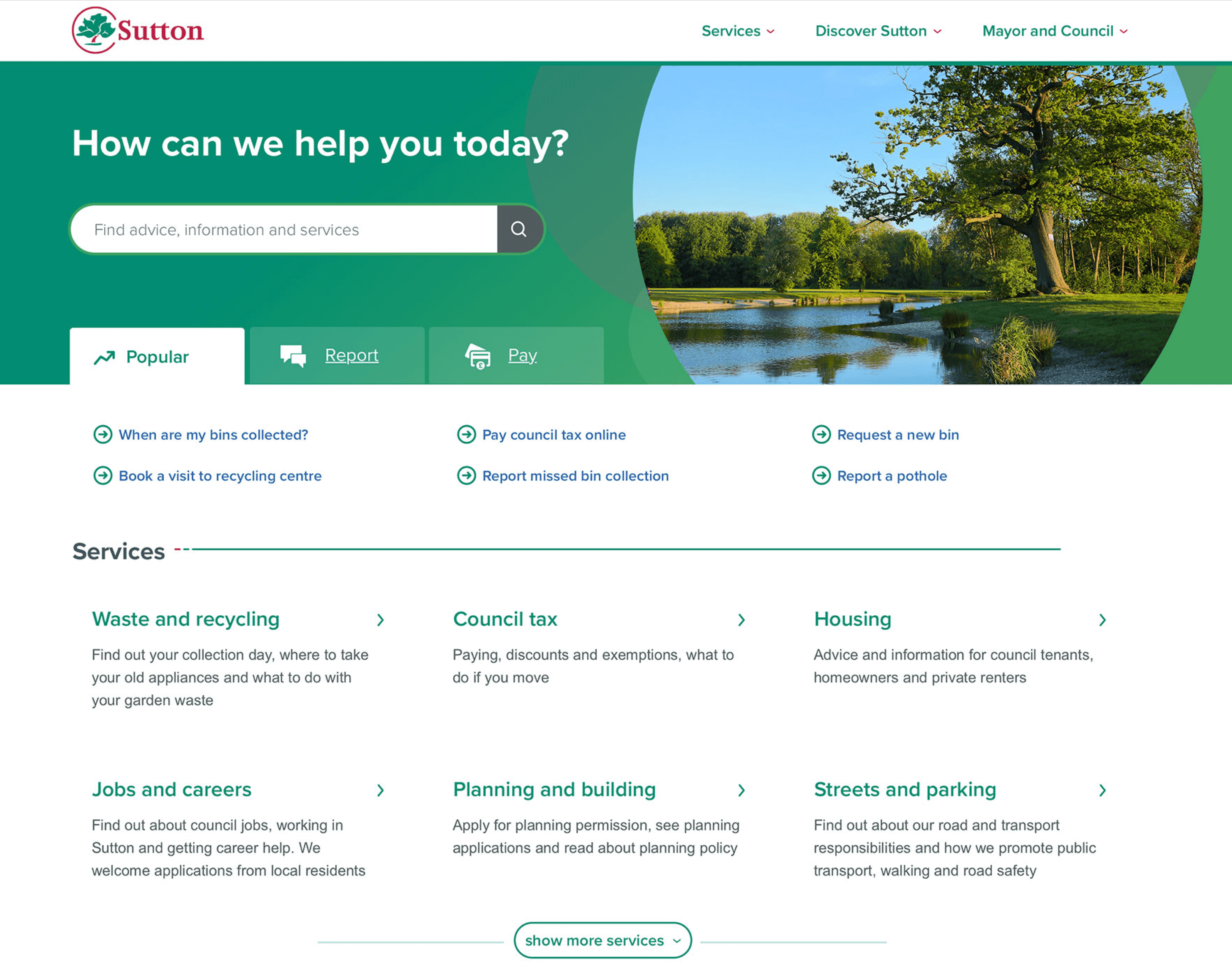 Home page design of Sutton.gov.uk